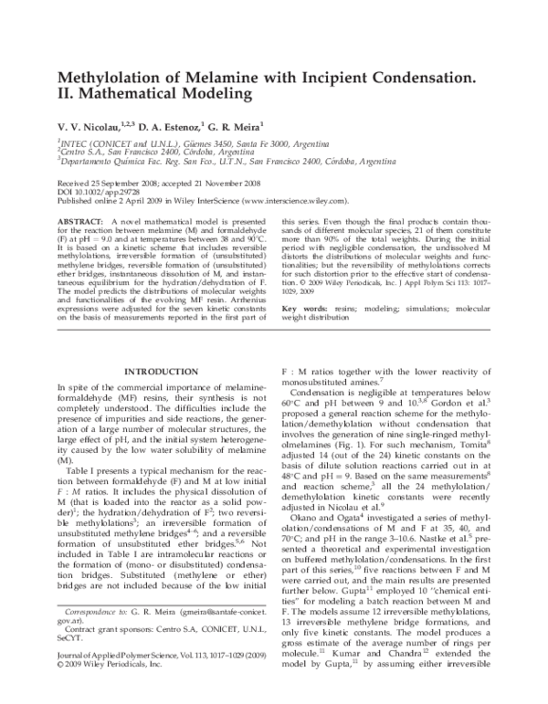 (PDF) Methylolation of melamine with incipient condensation. I ...