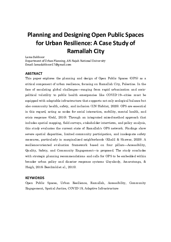 (PDF) Planning and Designing Open Public Spaces for Urban Resilience: A ...