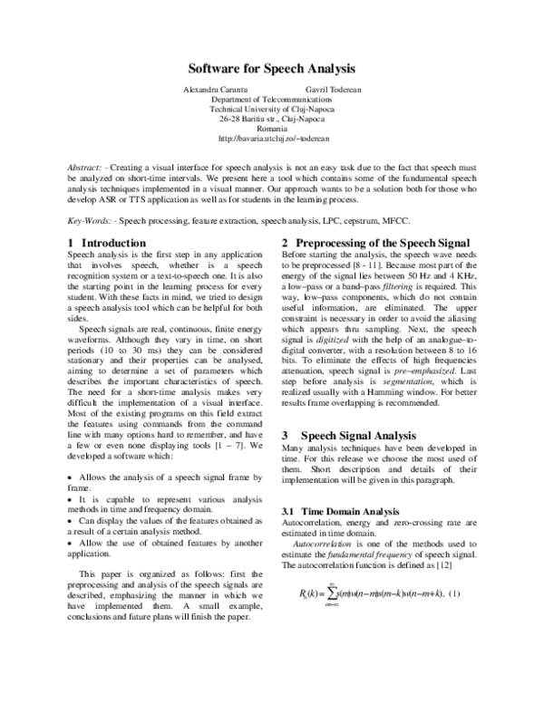 (PDF) Software for Speech Analysis