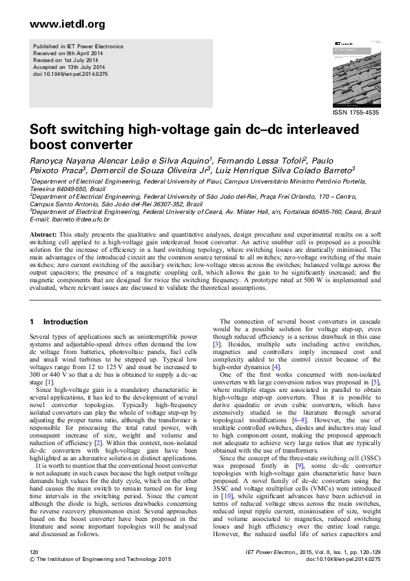 (PDF) Soft switching high‐voltage gain dc–dc interleaved boost converter
