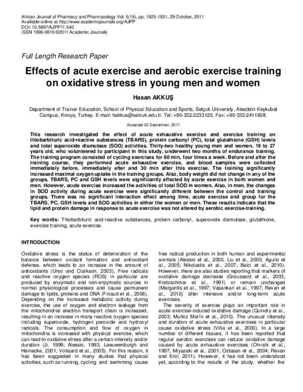 (PDF) Effects of acute exercise and aerobic exercise training on ...