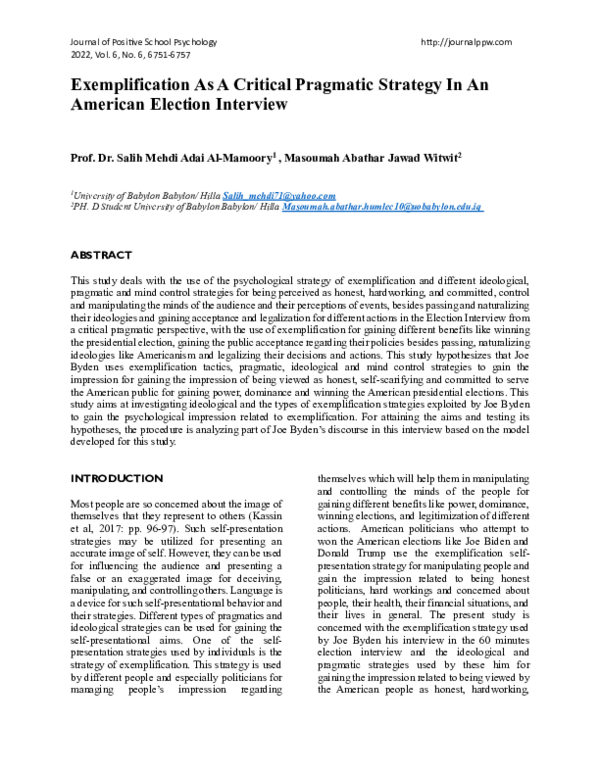 (PDF) Exemplification As A Critical Pragmatic Strategy In An American ...