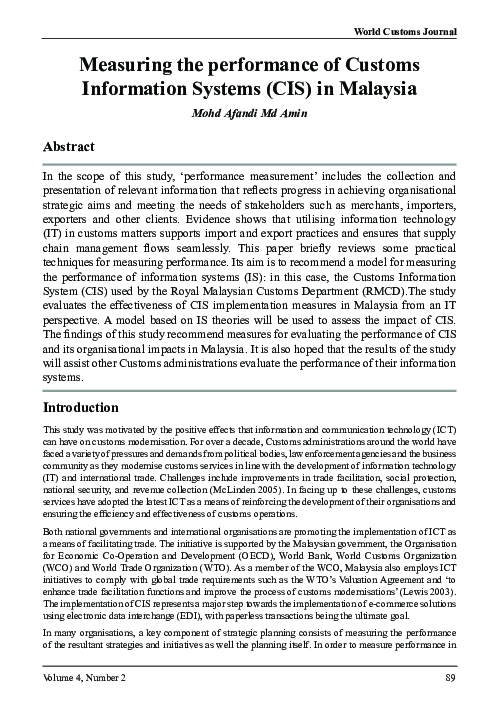 (PDF) Measuring Performance of Customs Information Systems in Malaysia