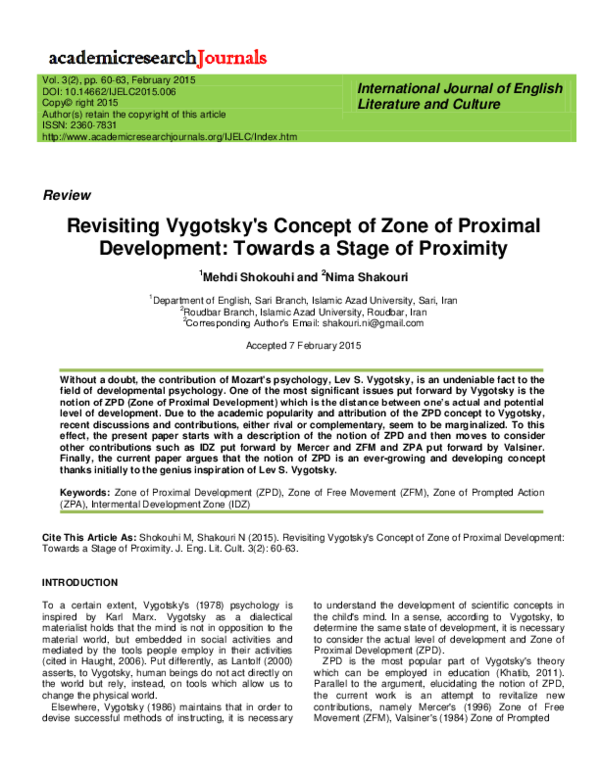(PDF) Revisiting Vygotsky's Concept of Zone of Proximal Development ...
