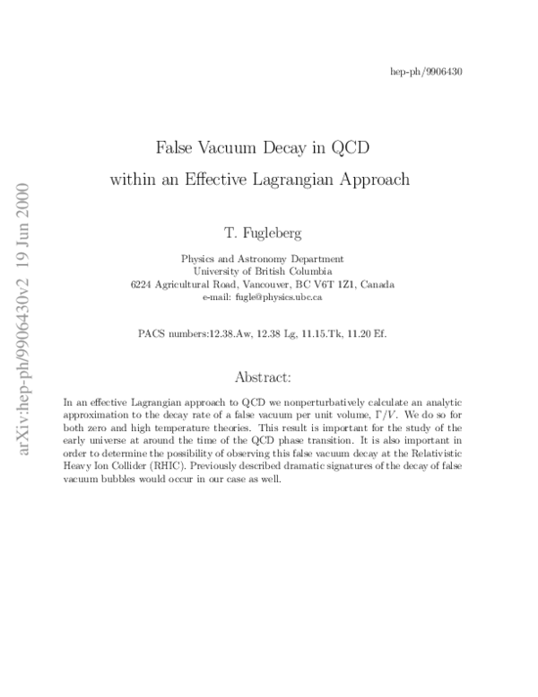(PDF) False Vacuum Decay in QCD within an Effective Lagrangian Approach