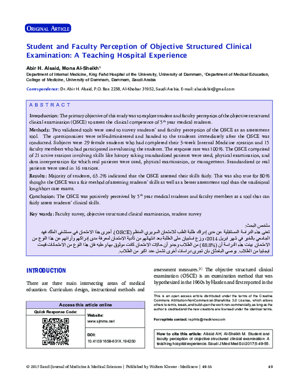(PDF) Student and faculty perception of objective structured clinical ...
