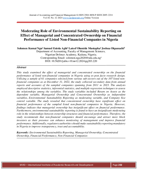(PDF) Moderating Role of Environmental Sustainability Reporting on ...