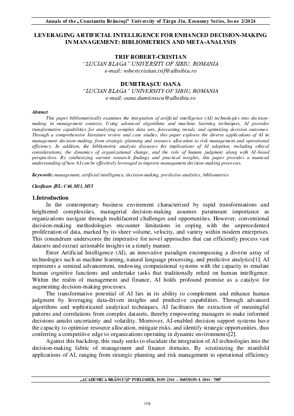 (PDF) LEVERAGING ARTIFICIAL INTELLIGENCE FOR ENHANCED DECISION-MAKING ...