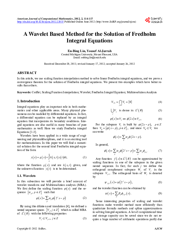 (PDF) A Wavelet Based Method for the Solution of Fredholm Integral ...
