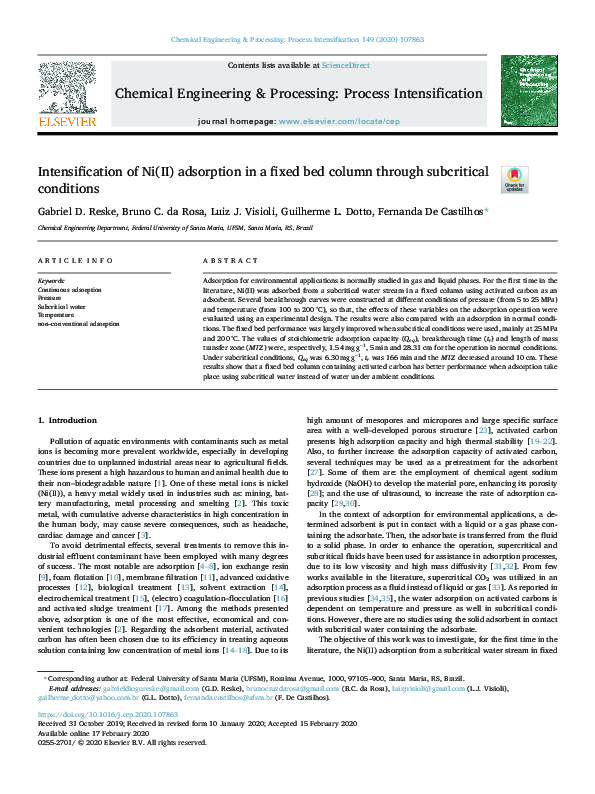 (PDF) Intensification of Ni(II) adsorption in a fixed bed column ...