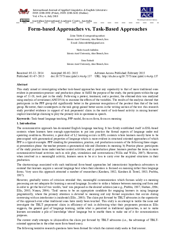 (PDF) Form-based Approaches vs. Task-Based Approaches