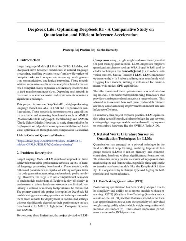 (PDF) DeepSeek Lite: Optimizing DeepSeek R1 -A Comparative Study on ...