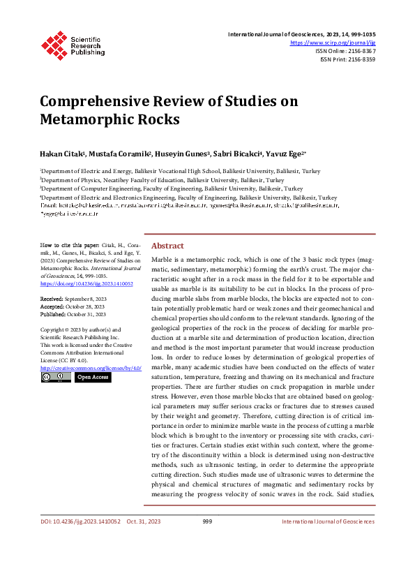 (PDF) Comprehensive Review of Studies on Metamorphic Rocks