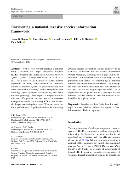(PDF) Envisioning a national invasive species information framework