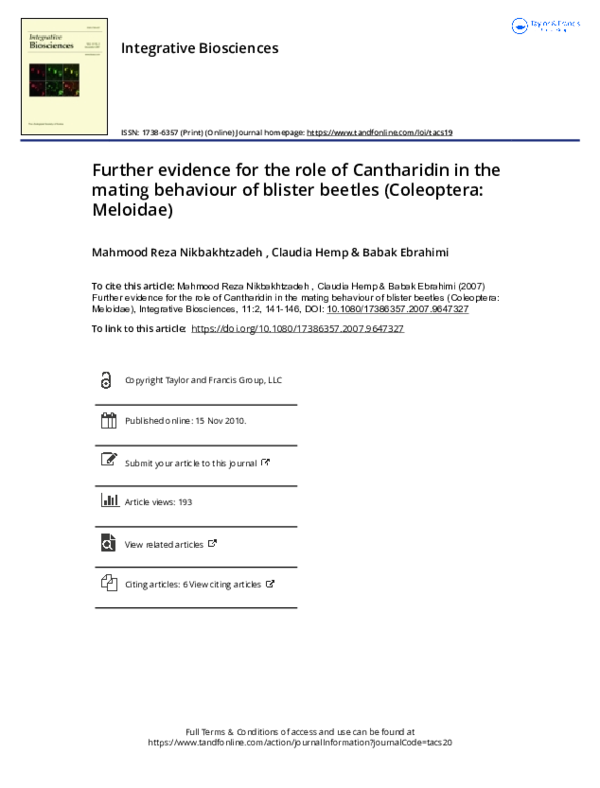 (PDF) Further evidence for the role of Cantharidin in the mating ...