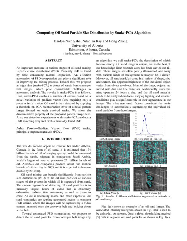 (PDF) Computing oil sand particle size distribution by snake-PCA algorithm