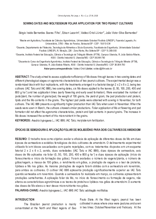 (PDF) Sowing Dates and Molybdenum Foliar Application for Two Peanut ...