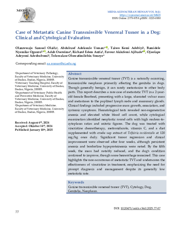 (PDF) Case of Metastatic Canine Transmissible Venereal Tumor in a Dog ...