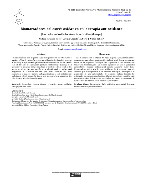 (PDF) Biomarkers of oxidative stress in antioxidant therapy