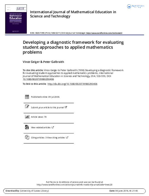 (PDF) Developing a diagnostic framework for evaluating student ...