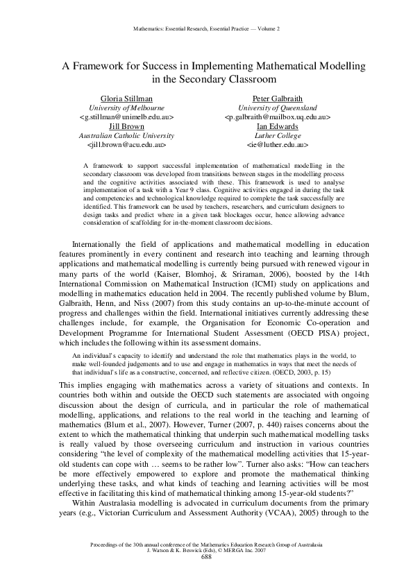 (PDF) A framework for success in implementing mathematical modelling in ...