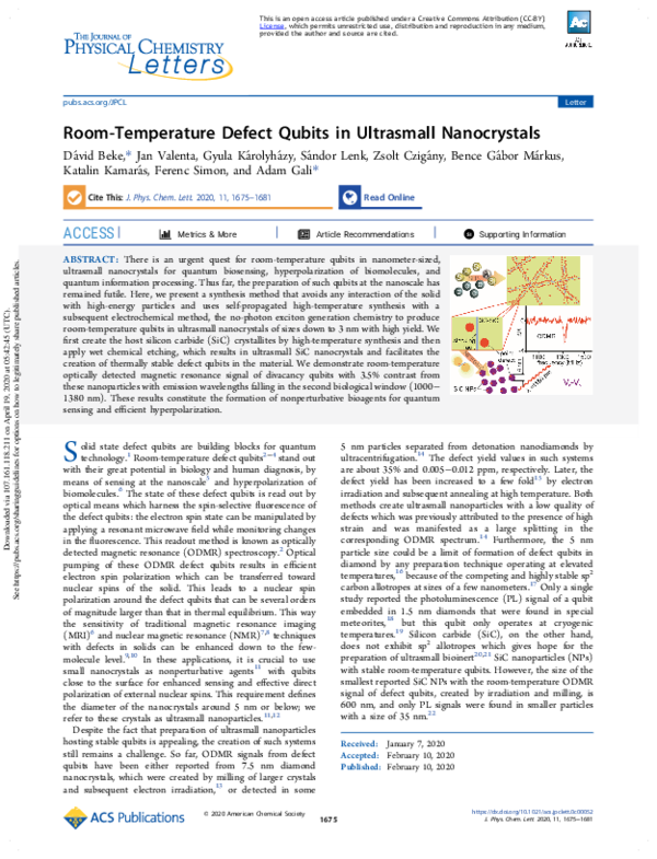 (PDF) Room-Temperature Defect Qubits in Ultrasmall Nanocrystals
