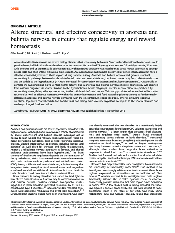 (PDF) Altered structural and effective connectivity in anorexia and ...