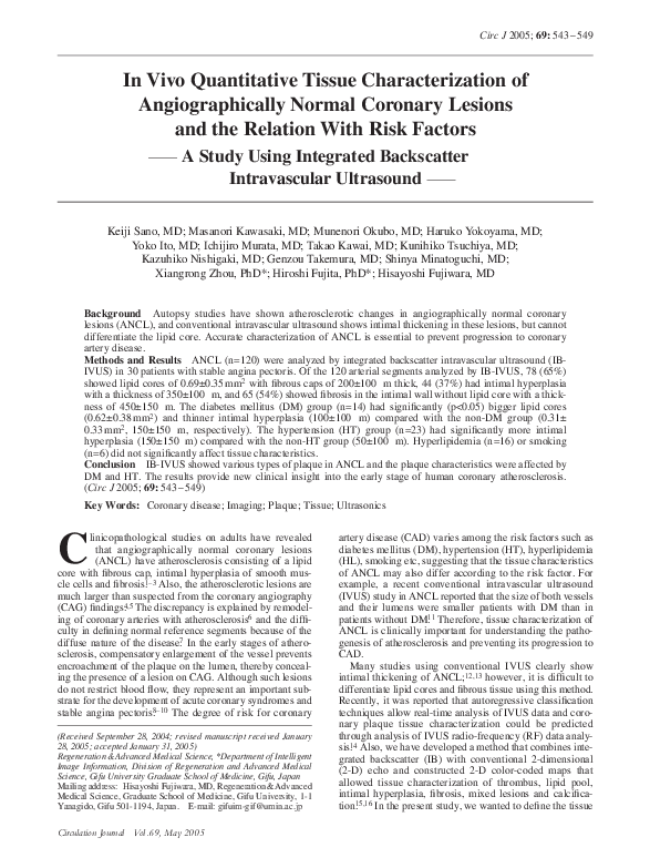 (PDF) In Vivo Quantitative Tissue Characterization of Angiographically ...