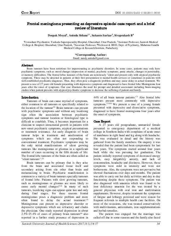 (PDF) Frontal meningioma presenting as depressive episode: case report ...