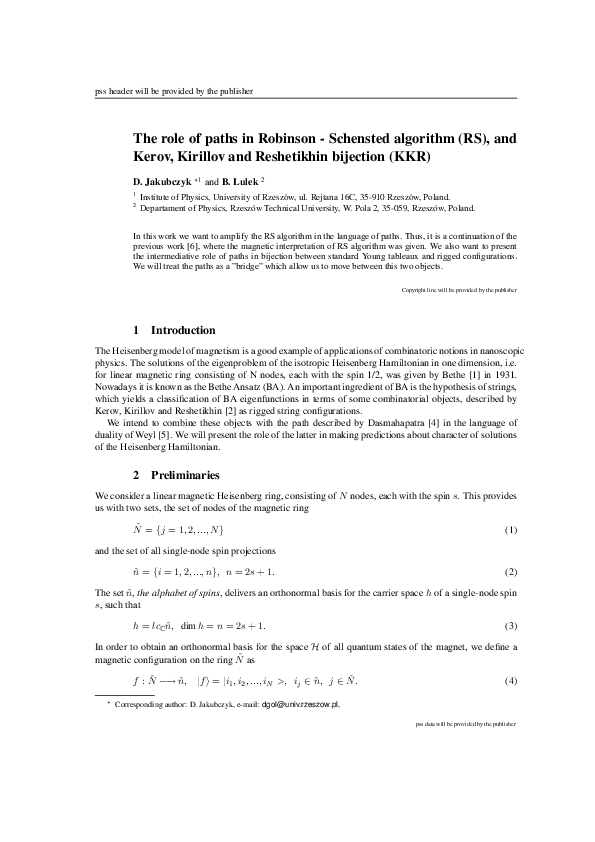 (PDF) The role of paths in Robinson–Schensted algorithm (RS), and Kerov ...