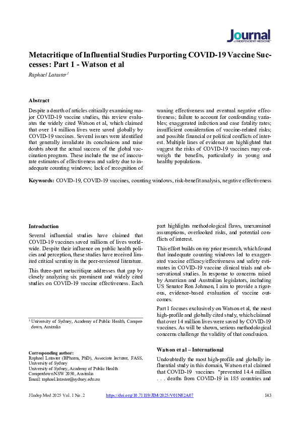 (PDF) Metacritique of Influential Studies Purporting COVID-19 Vaccine ...