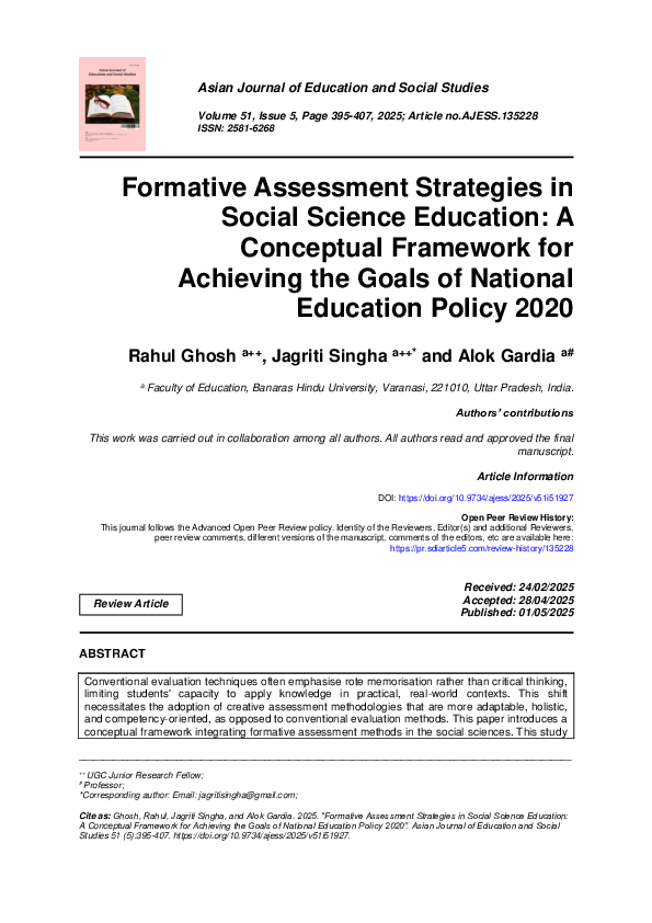 (PDF) Formative Assessment Strategies in Social Science Education: A ...