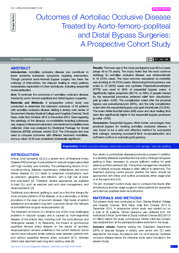 (PDF) Outcomes of Aortoiliac Occlusive Disease Treated by Aorto-femoro ...