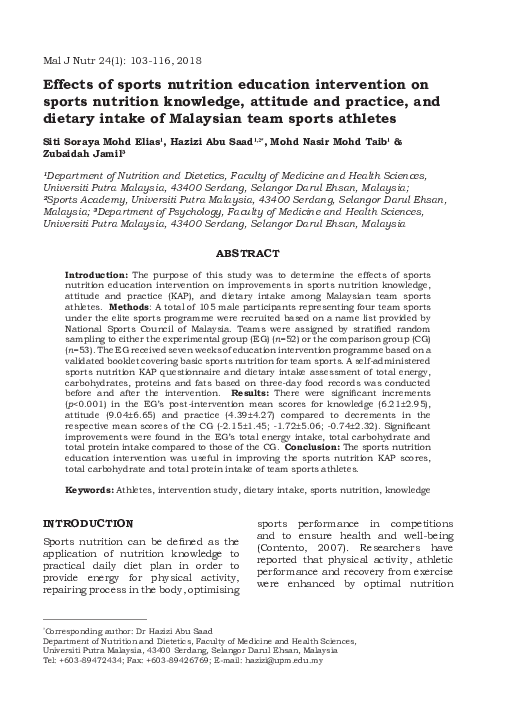(PDF) Effects of sports nutrition education intervention on sports ...