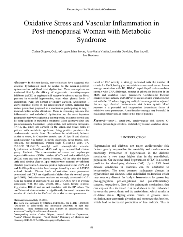 (PDF) Oxidative Stress and Vascular Inflammation in Post-menopausal ...
