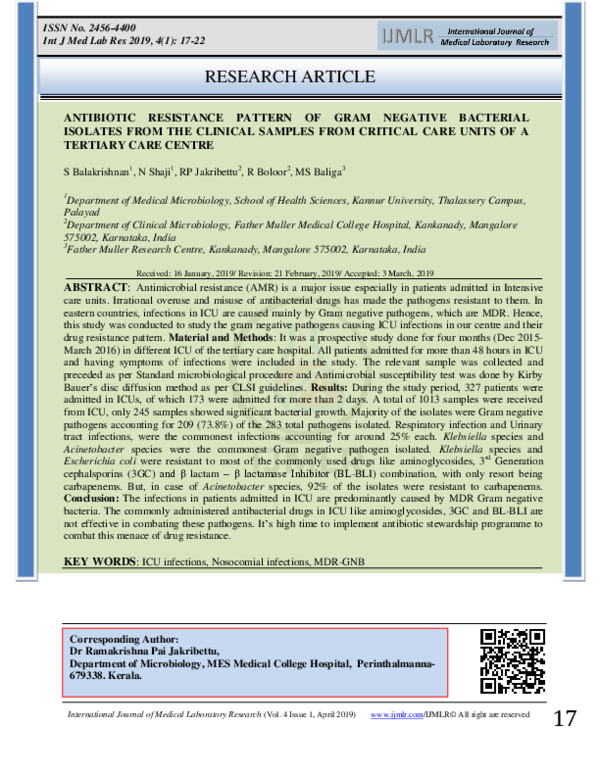 (PDF) Antibiotic Resistance Pattern of Gram Negative Bacterial Isolates ...