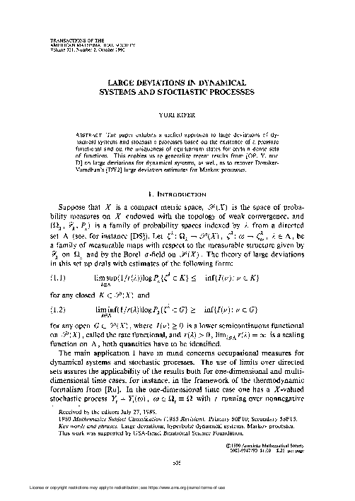 (PDF) Large deviations in dynamical systems and stochastic processes