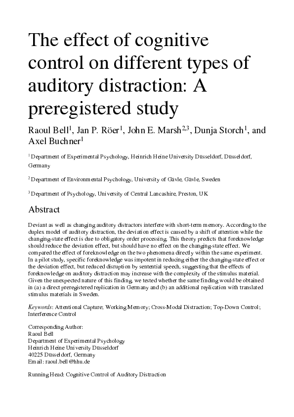 (PDF) The Effect of Cognitive Control on Different Types of Auditory ...