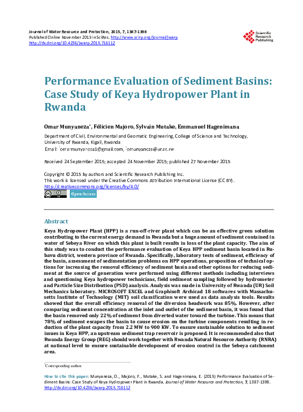 (PDF) Performance Evaluation of Sediment Basins: Case Study of Keya ...