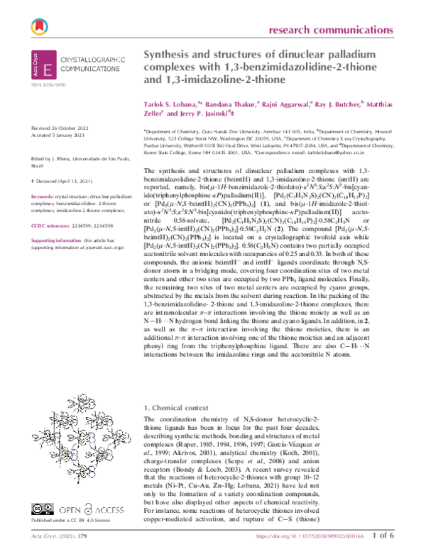 (PDF) Synthesis and structures of dinuclear palladium complexes with 1 ...