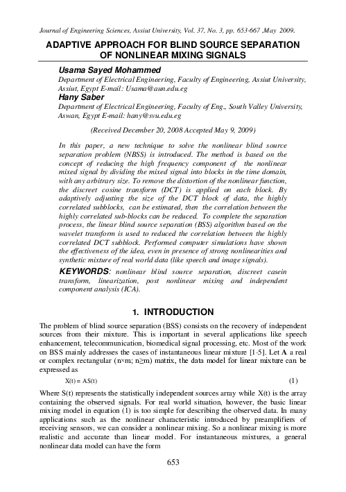 (PDF) Adaptive Approach for Blind Source Separation of Nonlinear Mixing ...