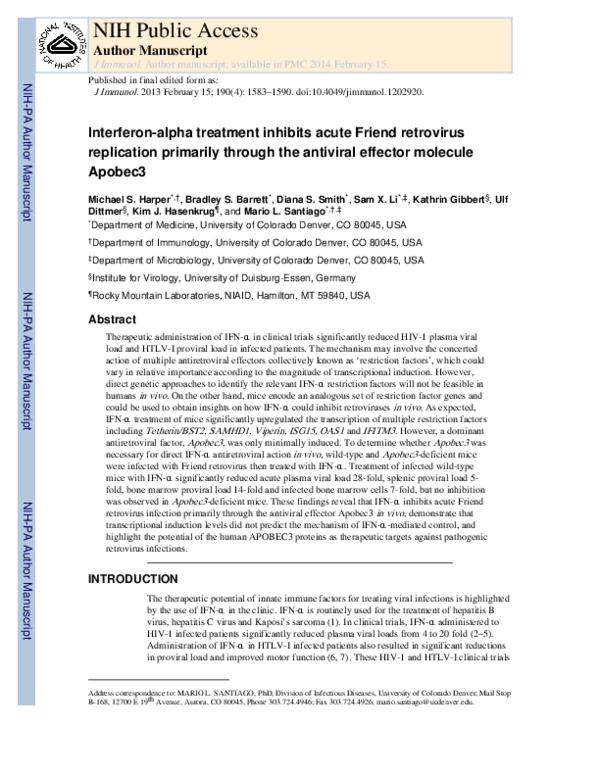 (PDF) IFN-α Treatment Inhibits Acute Friend Retrovirus Replication ...
