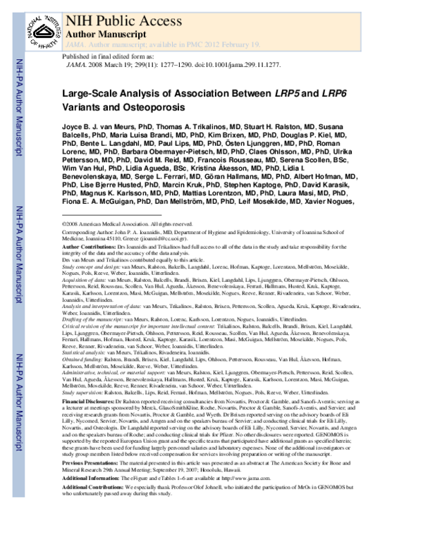 (PDF) Large-Scale Analysis of Association Between LRP5 and LRP6 ...