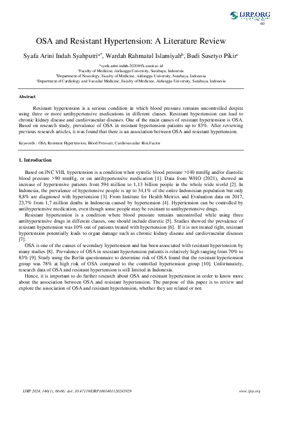 (PDF) OSA and Resistant Hypertension: A Literature Review