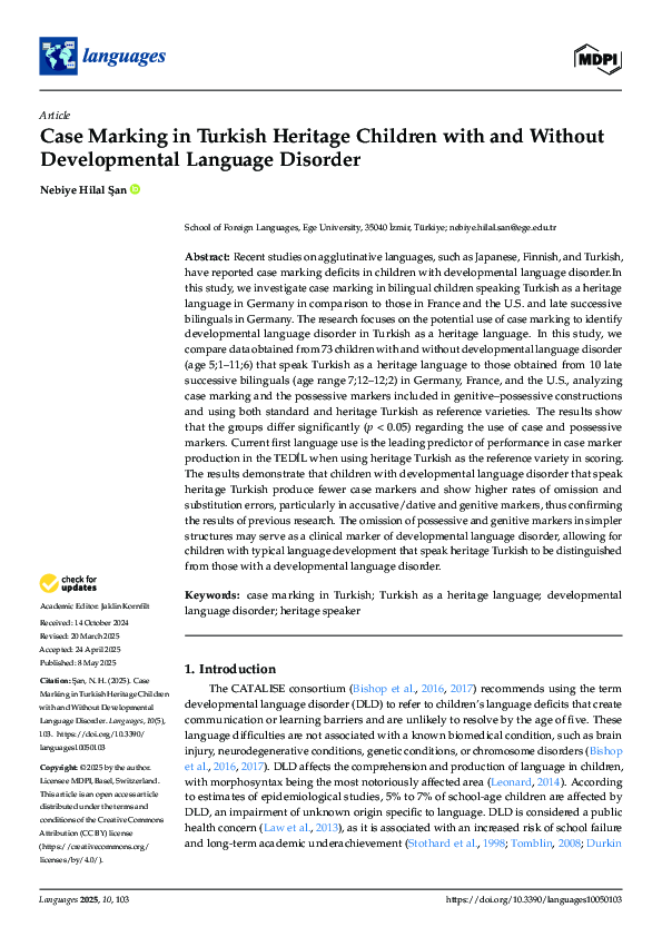 (PDF) Case Marking in Turkish Heritage Children with and Without ...