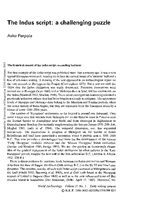 (PDF) The Indus script: a challenging puzzle