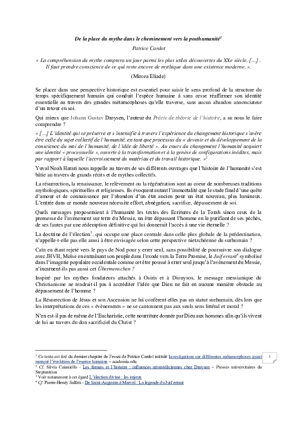 (PDF) De la place du mythe dans le cheminement vers la posthumanité