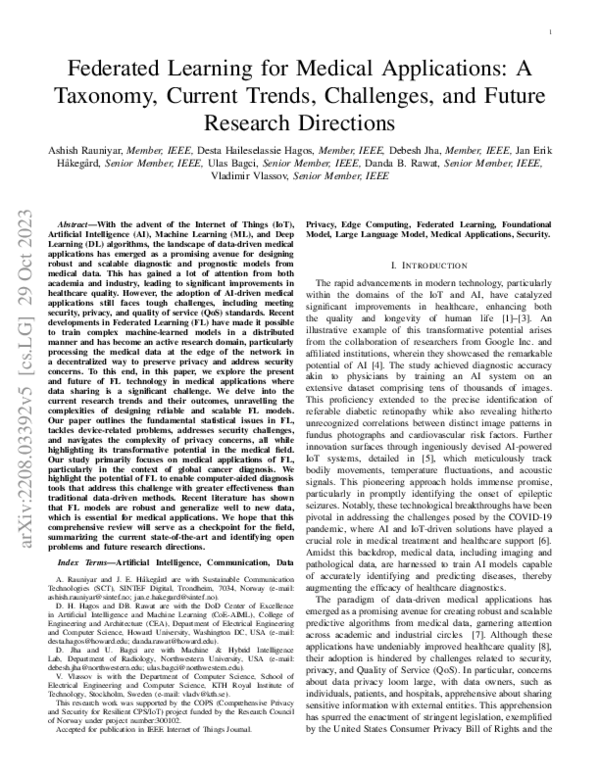 (PDF) Federated Learning for Medical Applications: A Taxonomy, Current ...