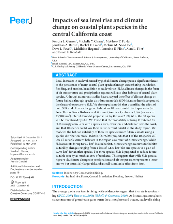 (PDF) Impacts of sea level rise and climate change on coastal plant ...