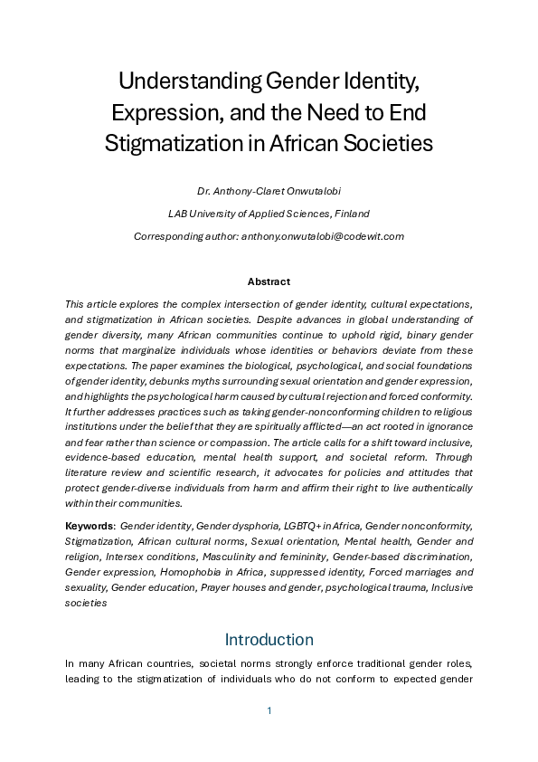 (PDF) Understanding Gender Identity, Expression, and the Need to End ...